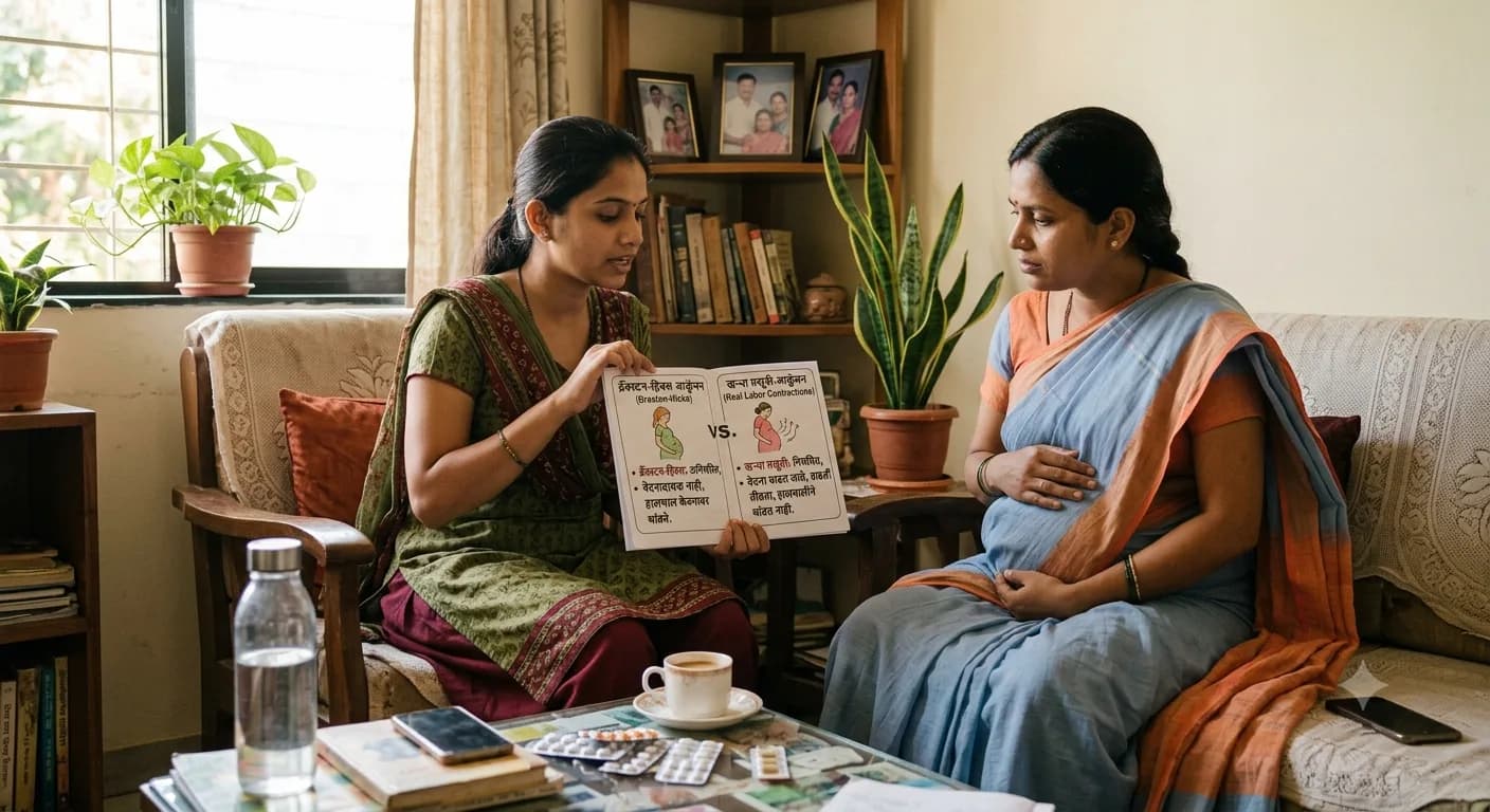 ब्रॅक्स्टन-हिक्स आकुंचन व खऱ्या प्रसूती-आकुंचनातील फरक दर्शवणारी तुलनात्मक आकृती